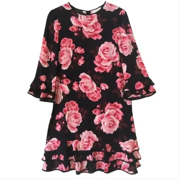 Kate Spade pink black Rambling Roses Rosa Ruffle Shift Dress size large nwot - Picture 7 of 16